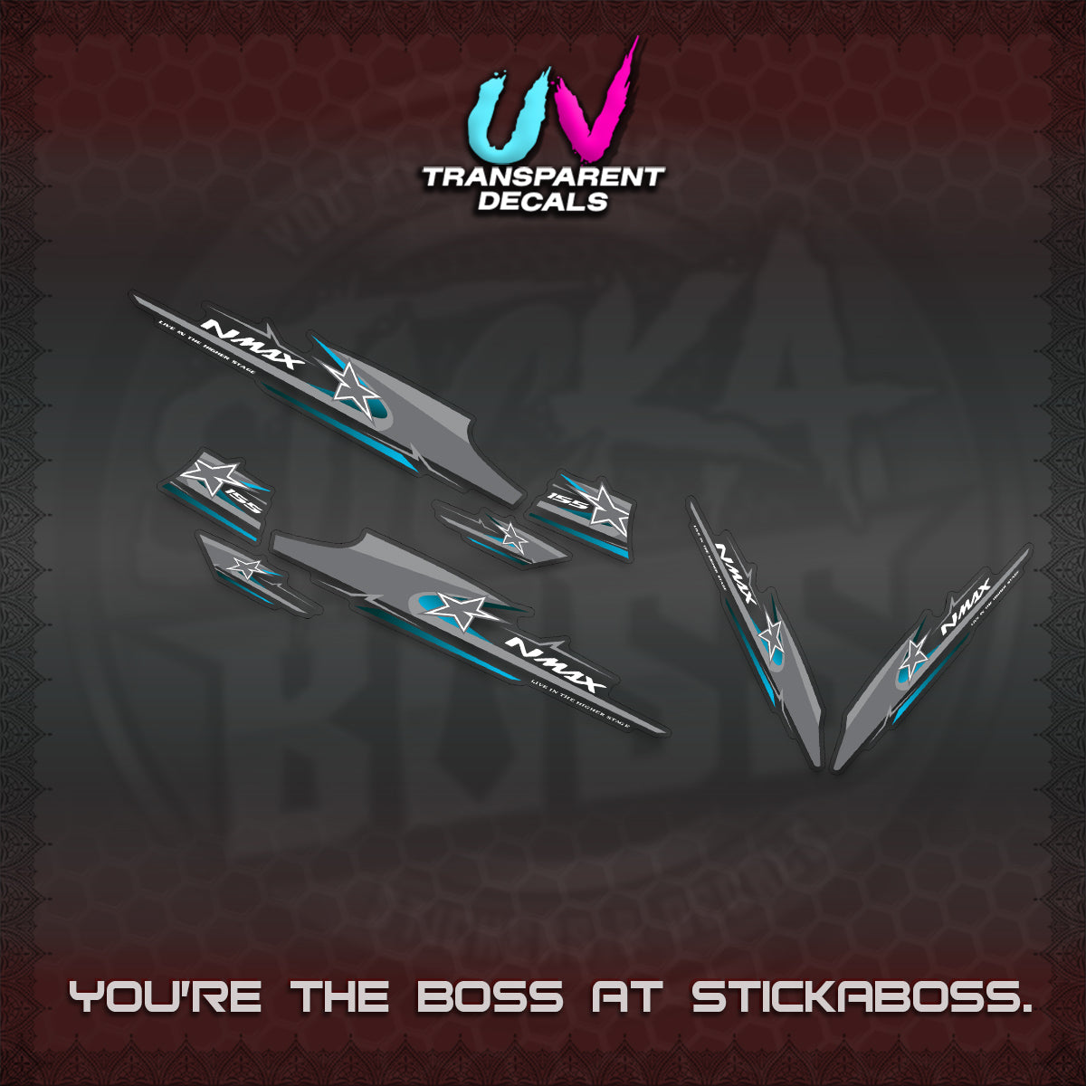 NMAX V1 THAI-INDO  UV TRANSPARENT DECALS (THMI 02 DESIGN)STICKER DECALS By STICKABOSS