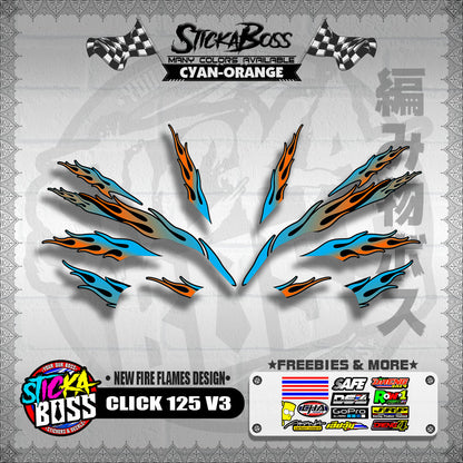 CLICK 125 V3 DECALS ( NEW FIRE FLAMES DESIGN )【WITH FREEBIES】