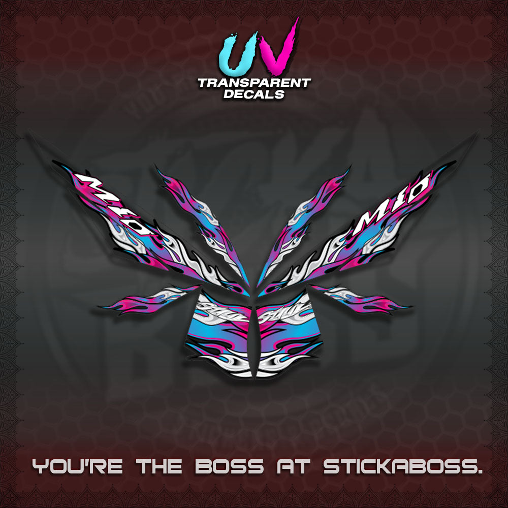 【PREMIUM UV PRINT】TRANSPARENT MIO 4  DECALS (FIRE CUSTOM 3 DESIGN)STICKER DECALS By STICKABOSS