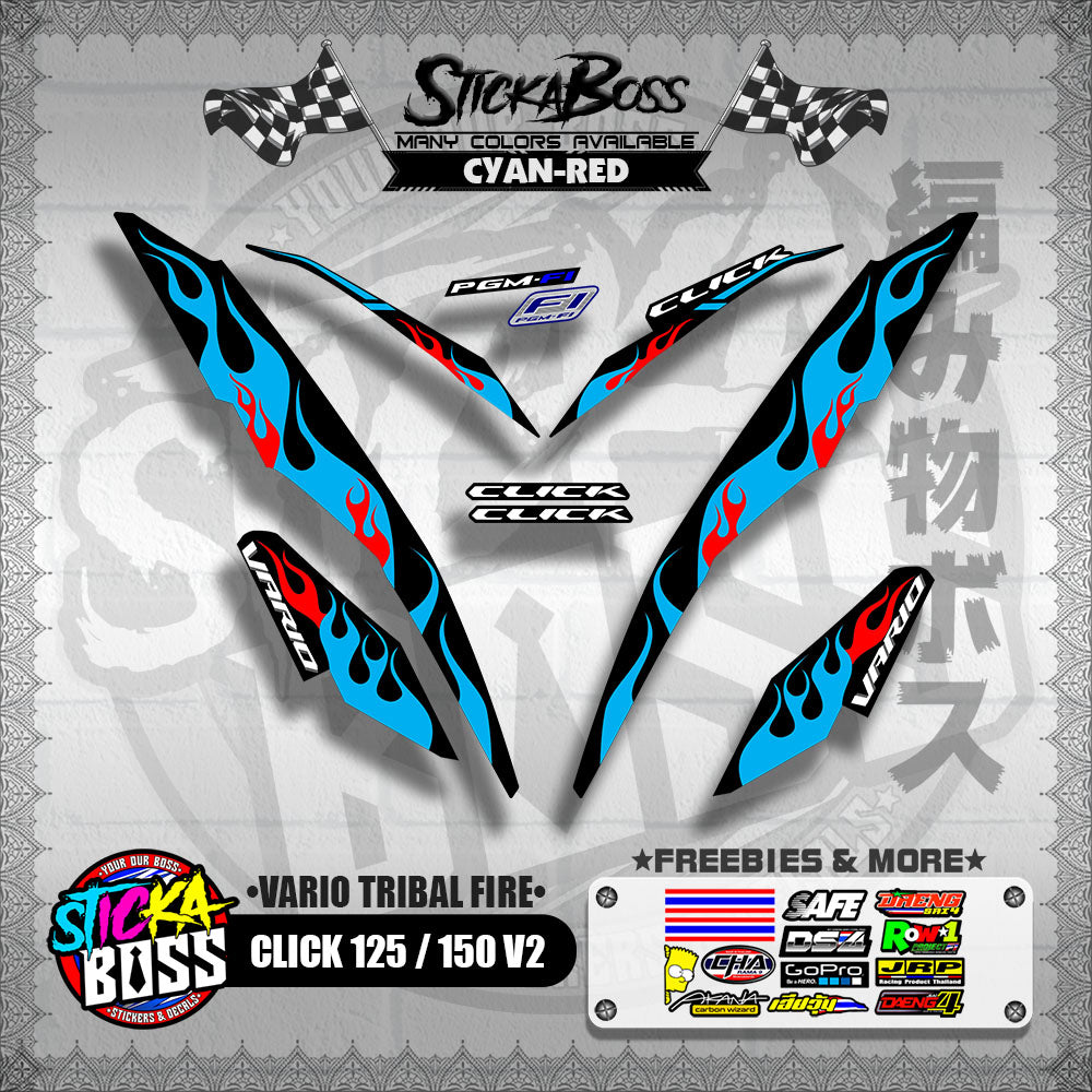 CLICK 125 / 150 V2 DECALS ( VARIO TRIBAL FIRE )【WITH FREEBIES】