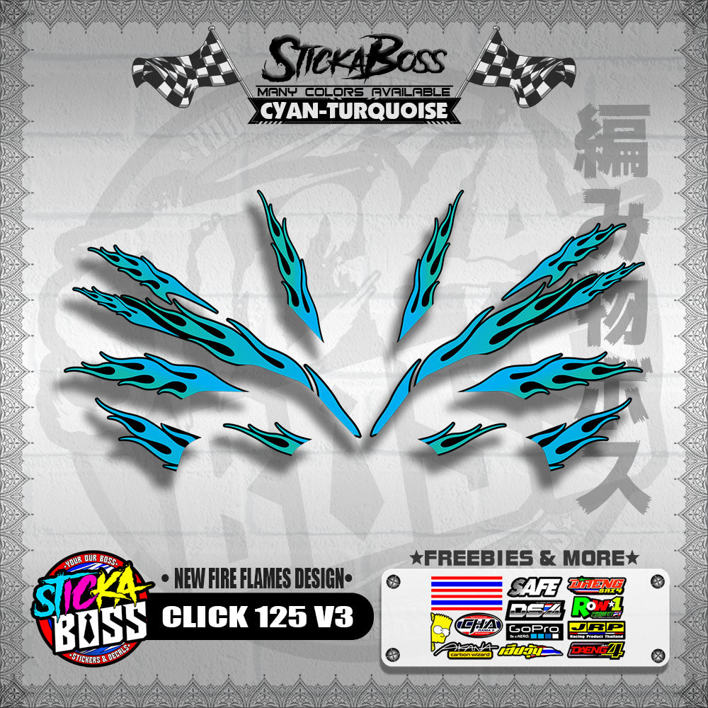 CLICK 125 V3 DECALS ( NEW FIRE FLAMES DESIGN )【WITH FREEBIES】