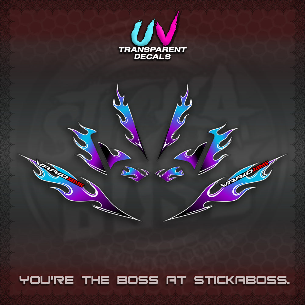 CLICK 125 V4 UV TRANSPARENT VARIO DECALS (MOTIF FLAME 2)STICKER DECALS By STICKABOSS