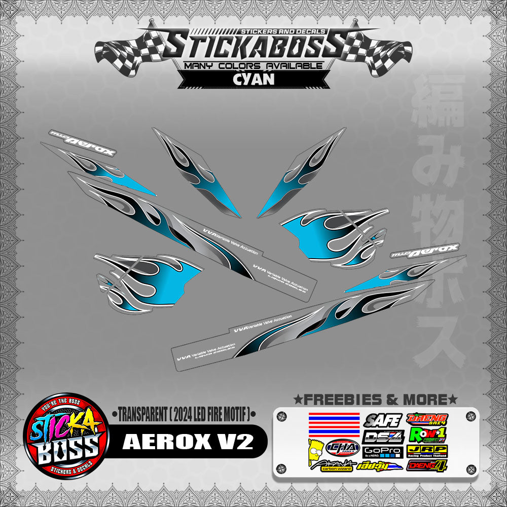 [ PREMIUM UV PRINT ] TRANSPARENT AEROX V2 DECALS ( 2024 LED FIRE MOTIF )【WITH FREEBIES】