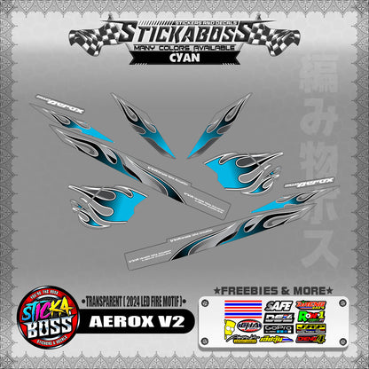 [ PREMIUM UV PRINT ] TRANSPARENT AEROX V2 DECALS ( 2024 LED FIRE MOTIF )【WITH FREEBIES】