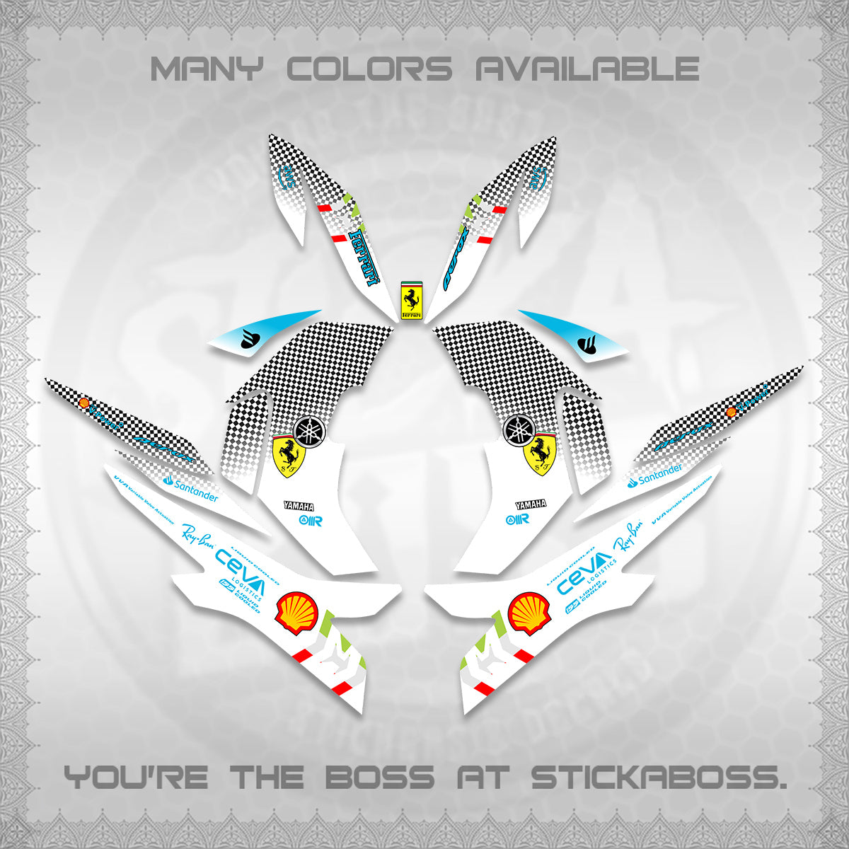 AEROX V2 FOR WHITE DECALS (2026 HORSE RACE DESIGN) STICKER DECALS By STICKABOSS
