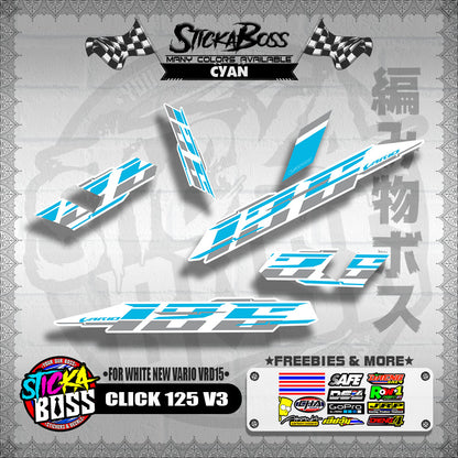 CLICK 125 V3 DECALS ( FOR WHITE NEW VARIO VRD15 ) [ PREMIUM GLOSSY LAMINATED ]【WITH FREEBIES】