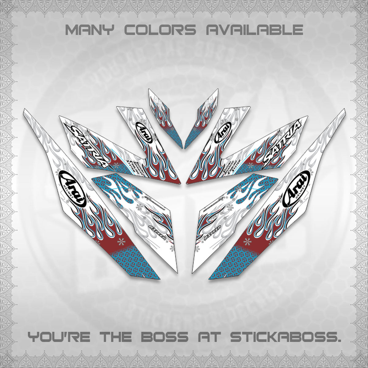 RAIDER 150 Fi FOR WHITE SATRIA DECALS(ARAI API NEW TERBARU VIRAL ELEGAN)STICKER DECALS By STICKABOSS