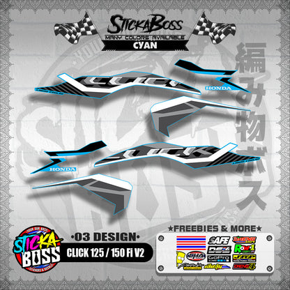 CLICK 125 / 150 Fi V2 DECALS ( 03 DESIGN )【WITH FREEBIES】
