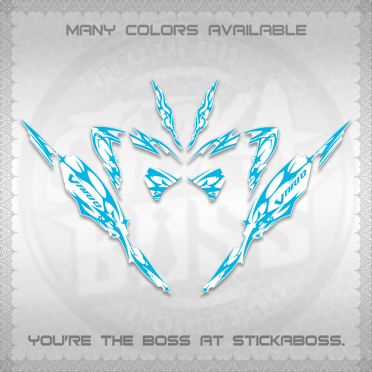 CLICK 125 V4 VARIO FOR WHITE DECALS (2026 TRIBAL LIGHTNING DESIGN) STICKER KITS BY STICKABOSS