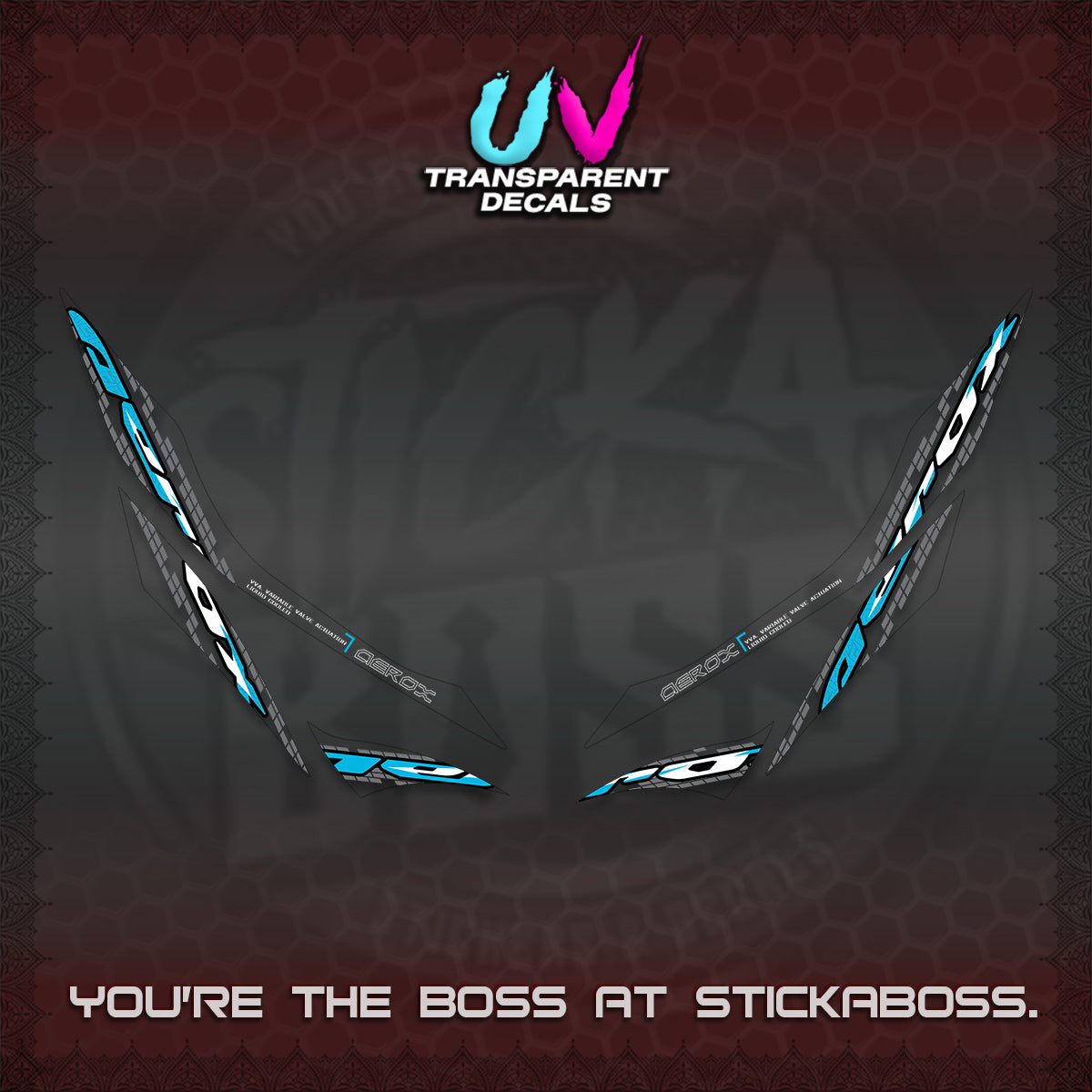 AEROX 155 V1 UV TRANSPARENT DECALS (NEW 2026 VORTEX) STICKER KITS BY STICKABOSS