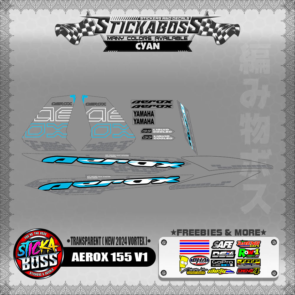 [ PREMIUM UV PRINT ] TRANSPARENT  AEROX 155 V1 DECALS ( NEW 2024 VORTEX )【WITH FREEBIES】