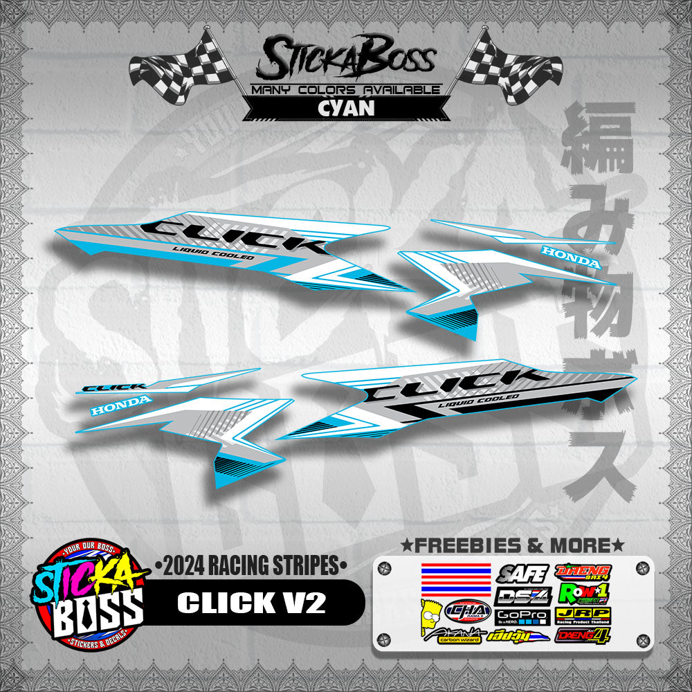 CLICK V2 DECALS ( 2024 RACING STRIPES ) [ PREMIUM GLOSSY LAMINATED ]【WITH FREEBIES】