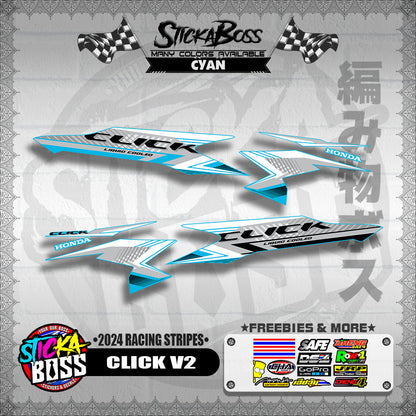 CLICK V2 DECALS ( 2024 RACING STRIPES ) [ PREMIUM GLOSSY LAMINATED ]【WITH FREEBIES】