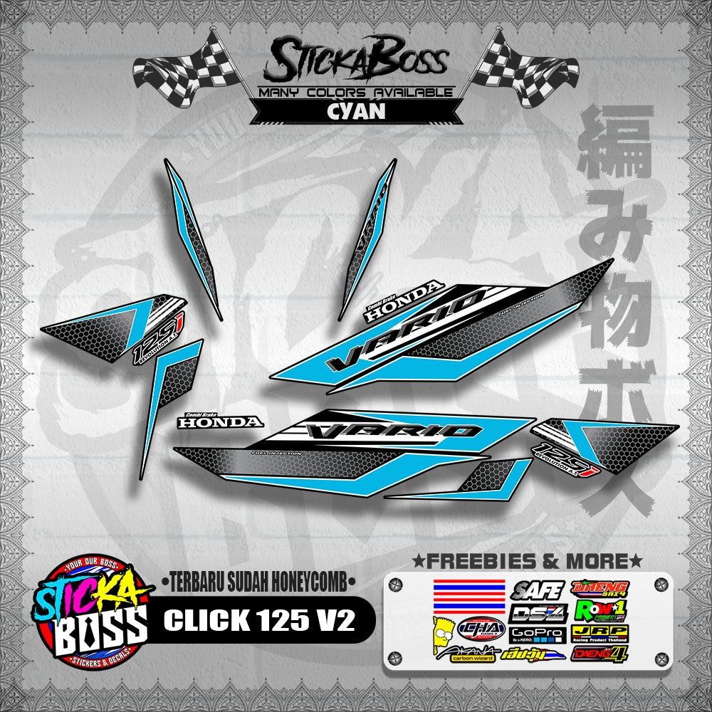 CLICK 125 V2 DECALS ( TERBARU SUDAH HONEYCOMB )【WITH FREEBIES】