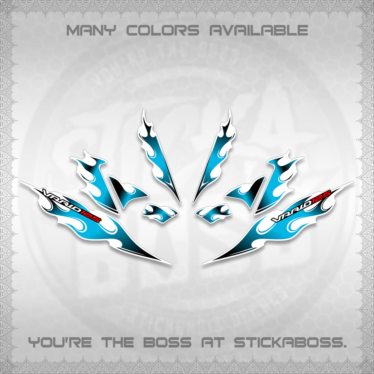 CLICK 125 V4 FOR WHITE VARIO DECALS (2026 MOTIF FLAME 1 TONE)STICKER DECALS By STICKABOSS