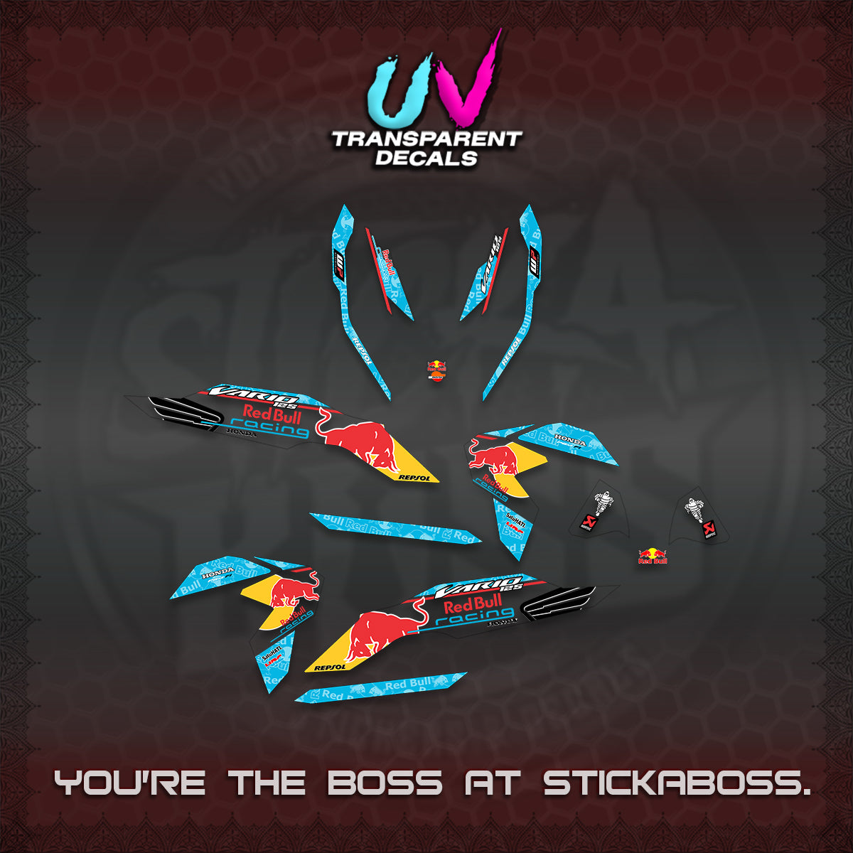 CLICK V3 UV TRANSPARENT DECALS (2026 BULLREDS RACE DESIGN) STICKER KITS BY STICKABOSS