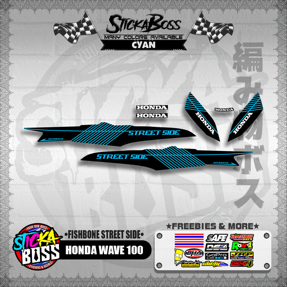 HONDA WAVE 100 DECALS ( FISHBONE STREET SIDE )【WITH FREEBIES】