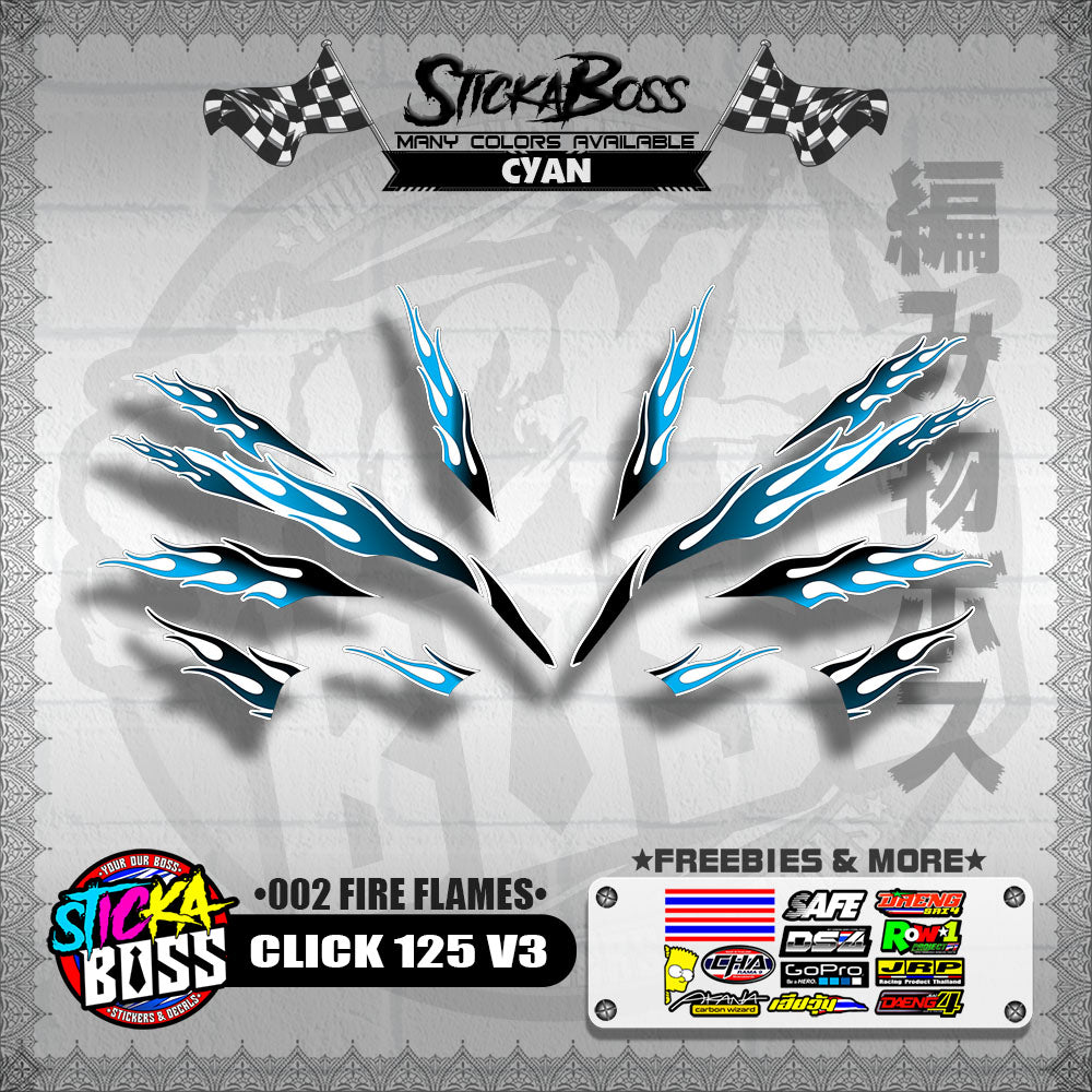 CLICK 125 V3 DECALS ( 002 FIRE FLAMES )【WITH FREEBIES】