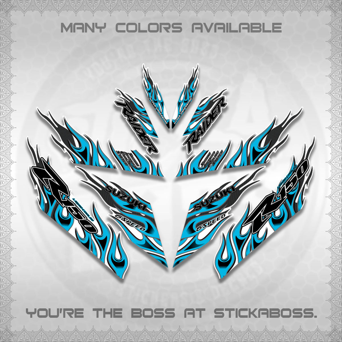 RAIDER 150 Fi FOR WHITE DECALS (API TERBARU VIRAL ELEGAN)STICKER DECALS BY STICKABOSS