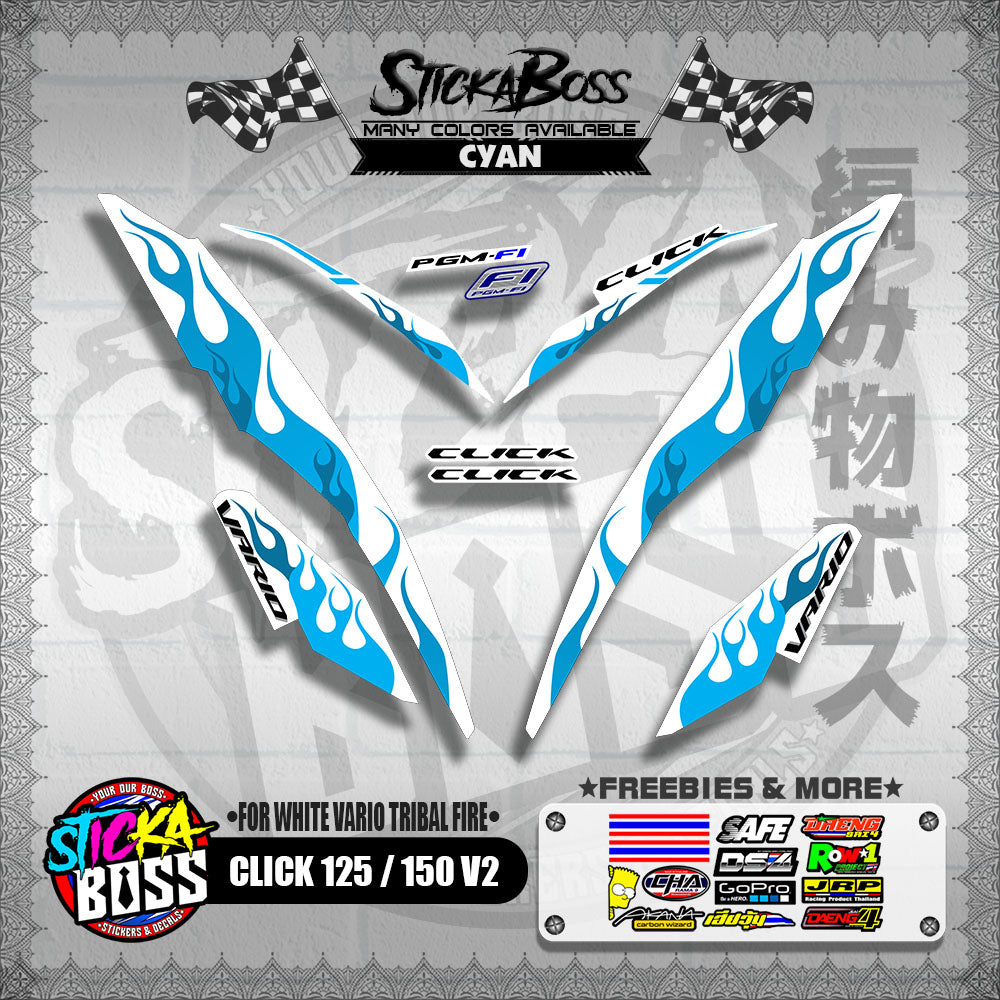 CLICK 125 / 150 V2 DECALS ( FOR WHITE VARIO TRIBAL FIRE )【WITH FREEBIES】