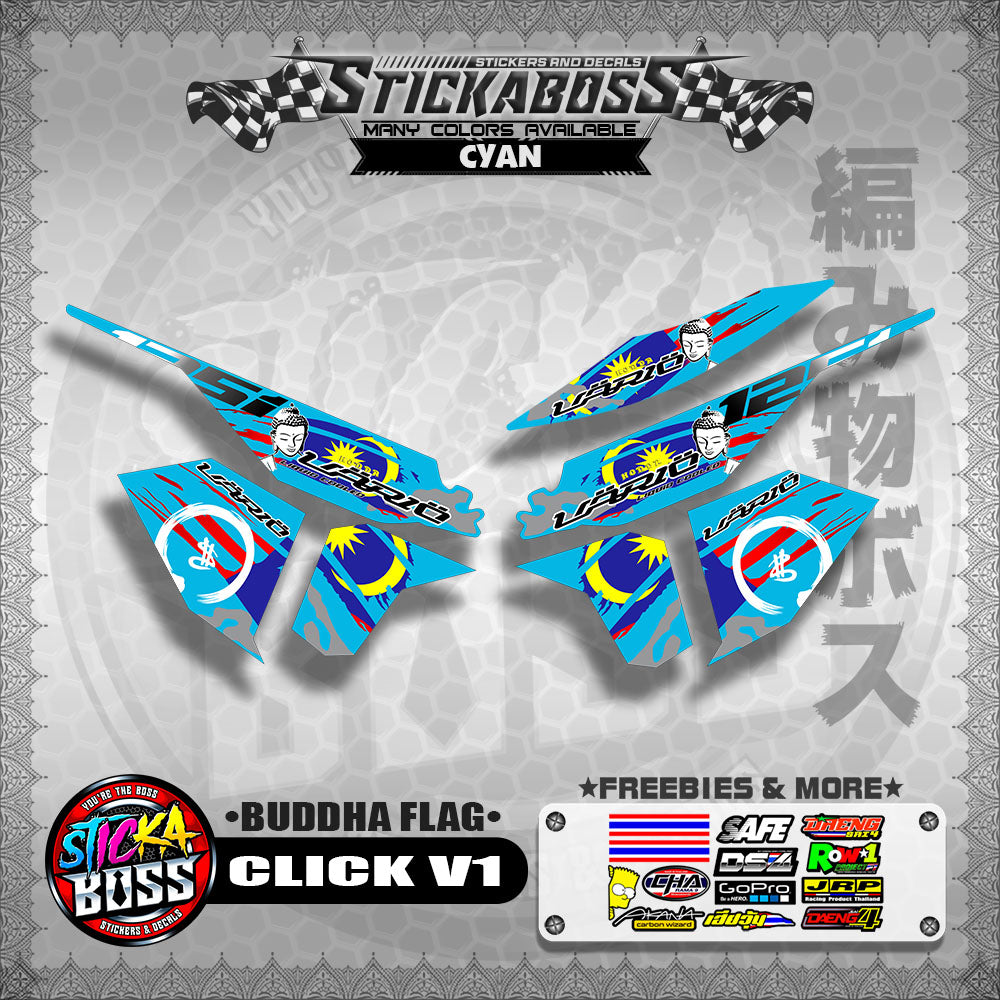 CLICK V1 MALAYSIAN STICKER DECALS ( BUDDHA FLAG )【WITH FREEBIES】