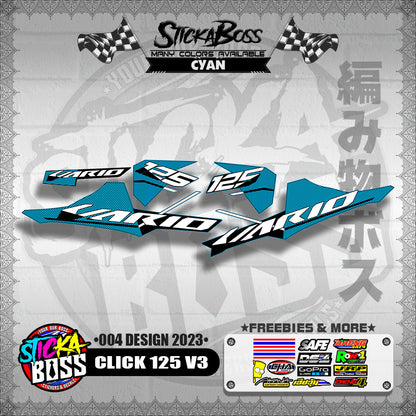 CLICK 125 V3 STOCK DECALS ( 004 DESIGN 2023 ) VARIO【WITH FREEBIES】