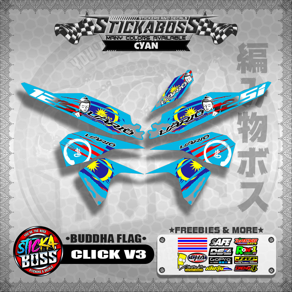 CLICK V3 MALAYSIAN STICKER DECALS ( BUDDHA FLAG )【WITH FREEBIES】