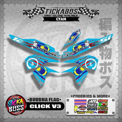 CLICK V3 MALAYSIAN STICKER DECALS ( BUDDHA FLAG )【WITH FREEBIES】