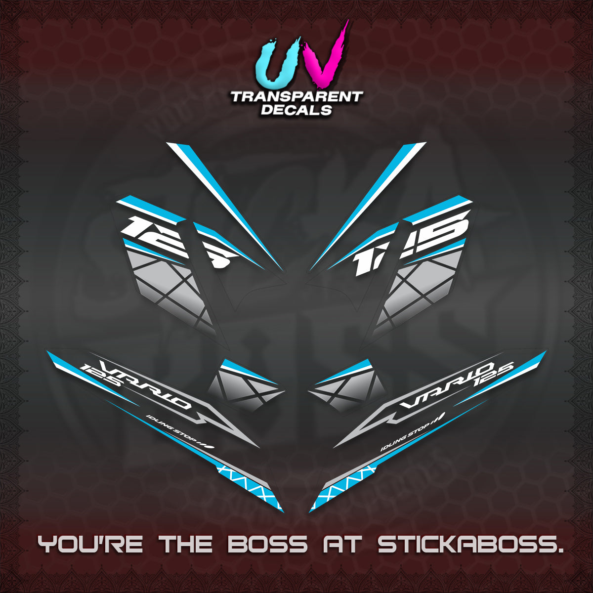 CLICK 125 V4 VARIO UV TRANSPARENT DECALS (2026 MODERN STRIPE DESIGN) STICKER KITS BY STICKABOSS