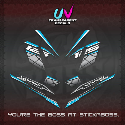 CLICK 125 V4 VARIO UV TRANSPARENT DECALS (2026 MODERN STRIPE DESIGN) STICKER KITS BY STICKABOSS