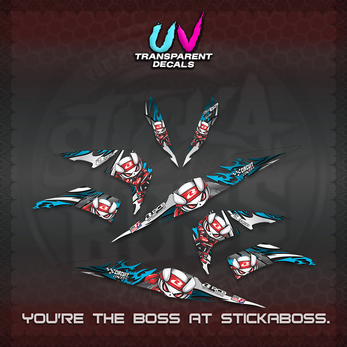 BEAT FI V2 UV TRANSPARENT DECALS (2026 NEW RCB 2.0 DESIGN) STICKER KITS BY STICKABOSS