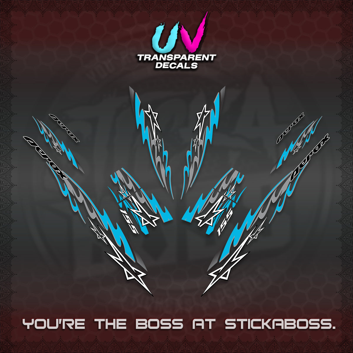 AEROX V2 INDO UV TRANSPARENT DECALS (2026 STAR 0001 MOTIF) STICKER KITS By STICKABOSS