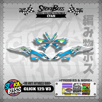 CLICK 125 V3 DECALS ( FOR WHITE HOTWHEELS VARIO )【WITH FREEBIES】