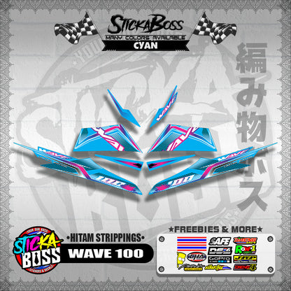 WAVE 100 MALAYSIAN DECALS ( HITAM STRIPPINGS )【WITH FREEBIES】