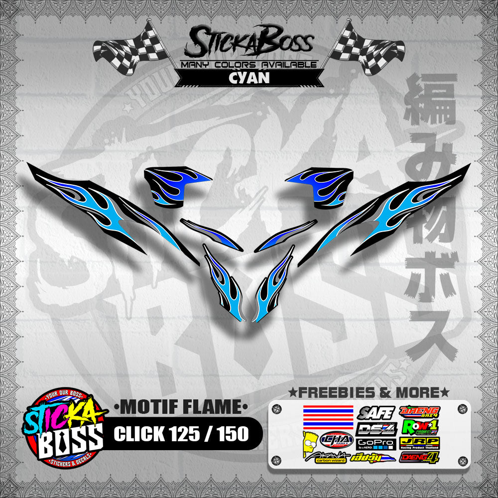 CLICK 125 / 150 V2 DECALS ( MOTIF FLAME )【WITH FREEBIES】