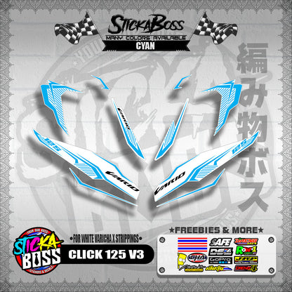 CLICK 125 V3 DECALS ( FOR WHITE VARICHA X STRIPPINGS )【WITH FREEBIES】
