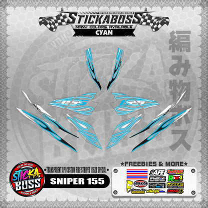 [ PREMIUM UV PRINT ] TRANSPARENT SNIPER 155 STICKER DECALS ( API CUSTOM FIRE STRIPES Y16ZR SPECIAL )