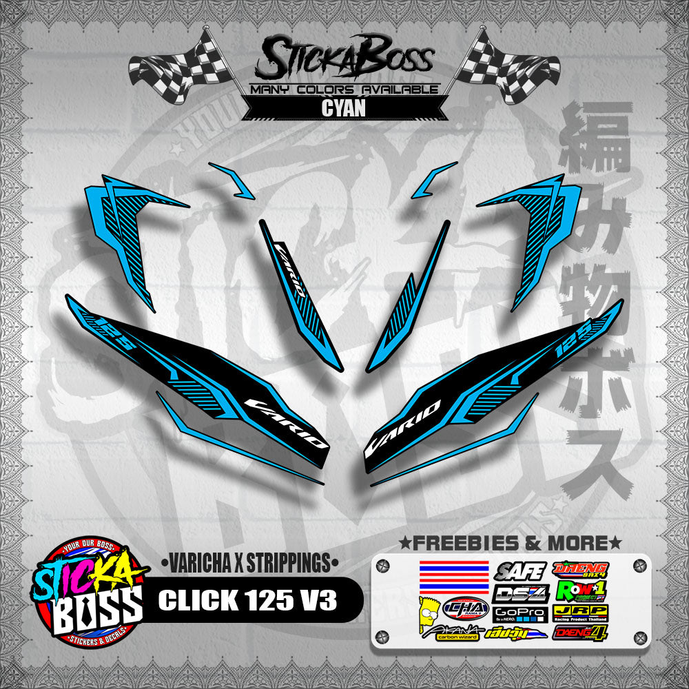 CLICK 125 V3 DECALS ( VARICHA X STRIPPINGS )【WITH FREEBIES】