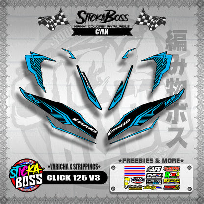 CLICK 125 V3 DECALS ( VARICHA X STRIPPINGS )【WITH FREEBIES】