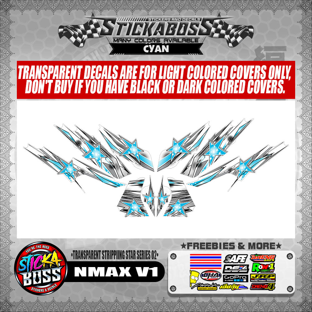 NMAX V1 STICKER DECALS ( TRANSPARENT STRIPPIING STAR SERIES 02 )【WITH FREEBIES】