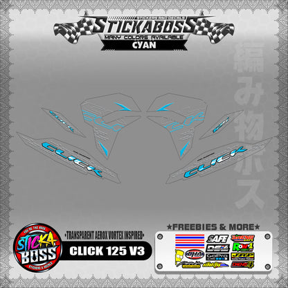 [ PREMIUM UV PRINT ] TRANSPARENT CLICK 125 V3 DECALS ( AEROX VORTEX INSPIRED )【WITH FREEBIES】
