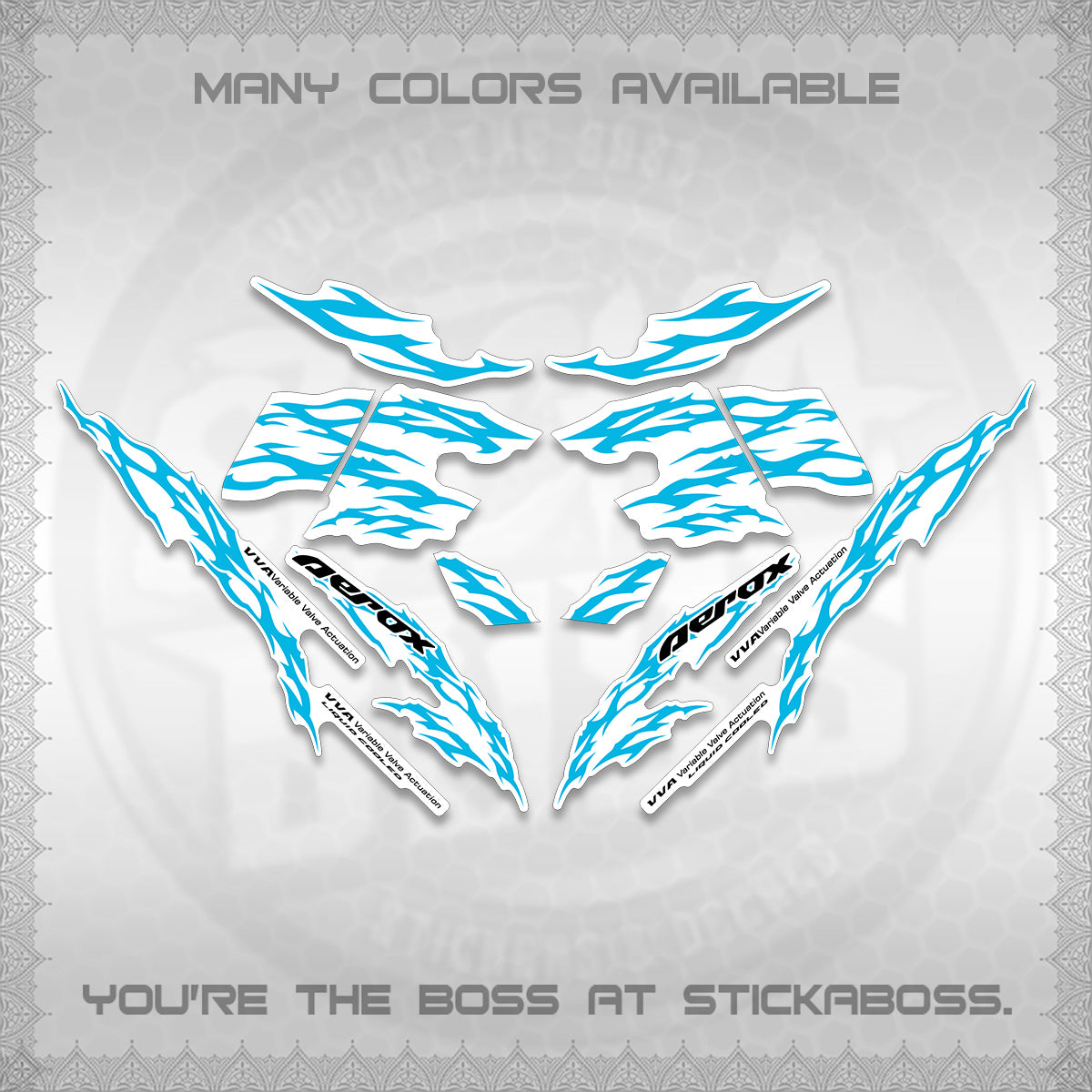 AEROX 155 V2 FOR WHITE DECALS (2026 TRIBAL LIGHTNING DESIGN) STICKER KITS BY STICKABOSS