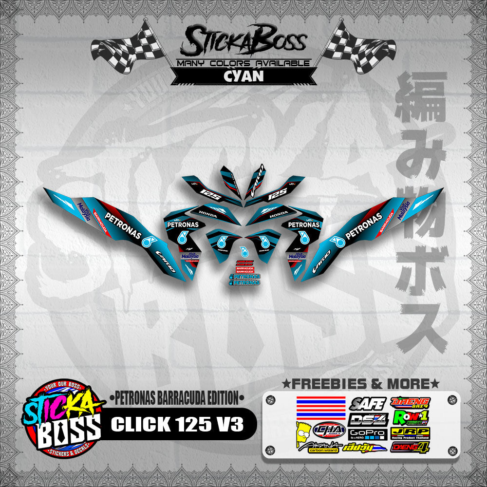CLICK 125 V3 DECALS ( PETRONAS BARRACUDA EDITION )【WITH FREEBIES】