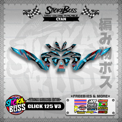 CLICK 125 V3 DECALS ( PETRONAS BARRACUDA EDITION )【WITH FREEBIES】