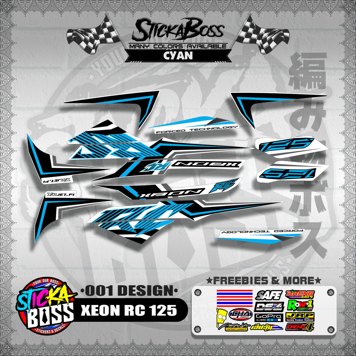XEON RC 125 STOCK DECALS ( 001 DESIGN )【WITH FREEBIES】