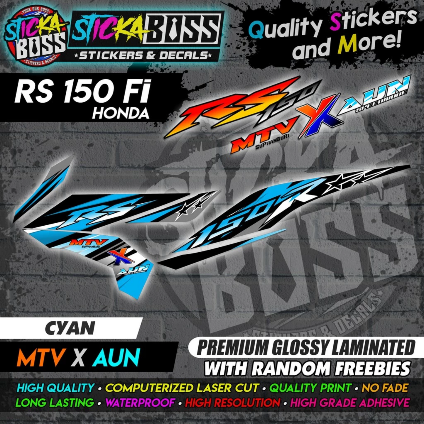 Honda RS 150 Fi (MTV x AUN) [ASSORTED COLORS] Stock Decals【PREMIUM GLOSSY LAMINATED】