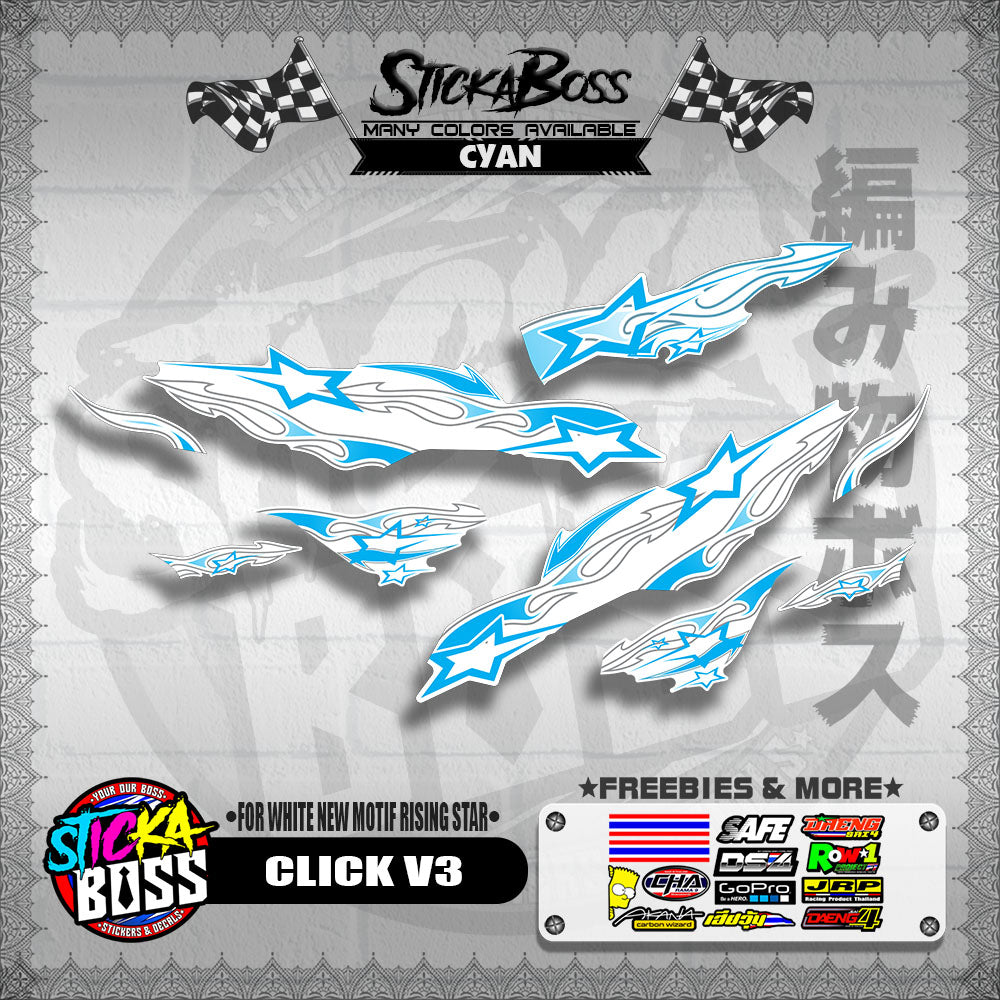CLICK V3 DECALS ( FOR WHITE NEW MOTIF RISING STAR ) [ PREMIUM GLOSSY LAMINATED ]【WITH FREEBIES】