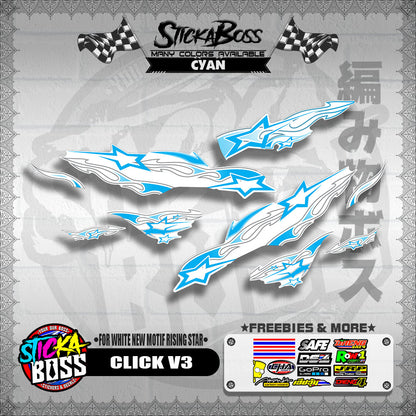 CLICK V3 DECALS ( FOR WHITE NEW MOTIF RISING STAR ) [ PREMIUM GLOSSY LAMINATED ]【WITH FREEBIES】