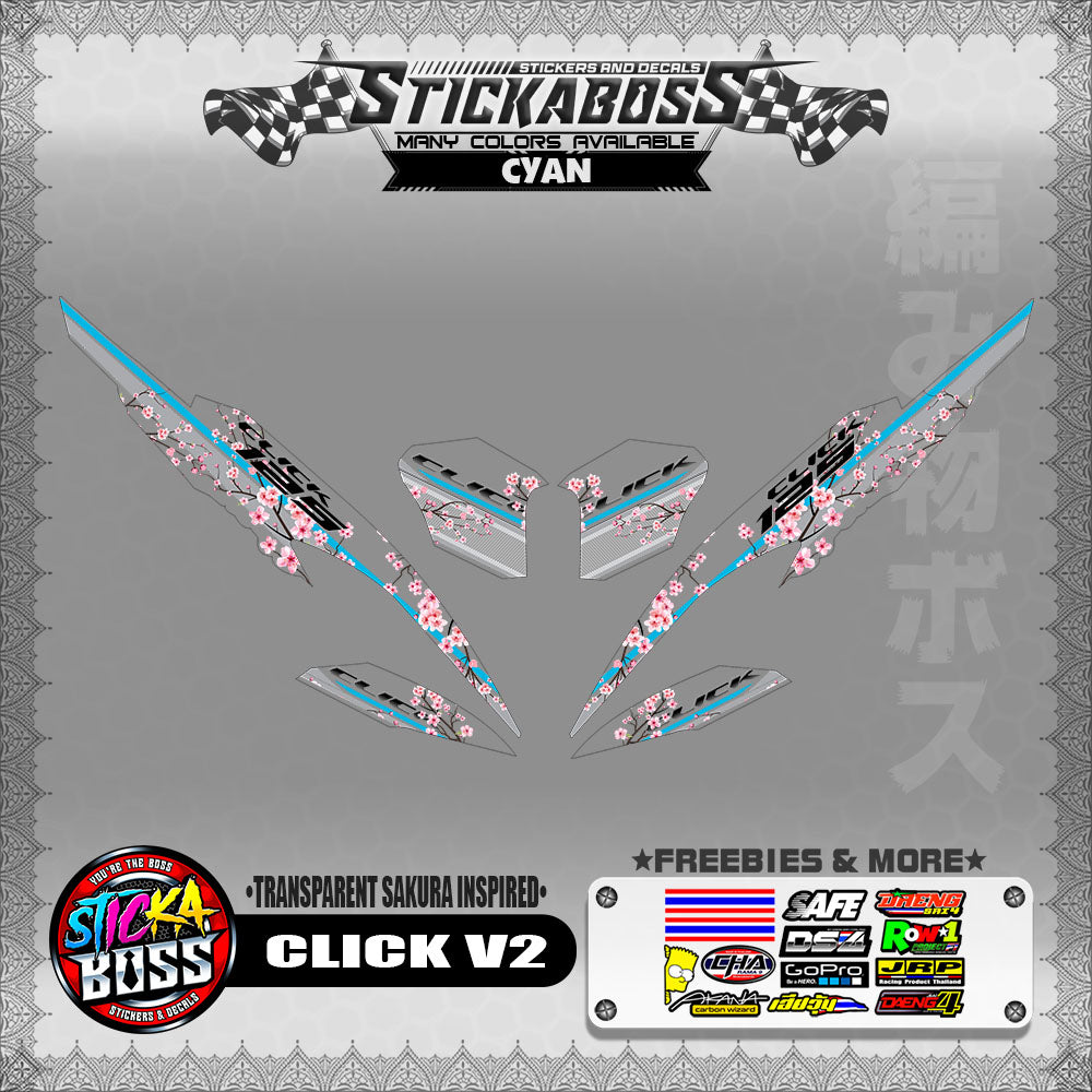 【PREMIUM UV PRINT】TRANSPARENT CLICK 125 / 150 V2 DECALS ( SAKURA INSPIRED )【WITH FREEBIES】