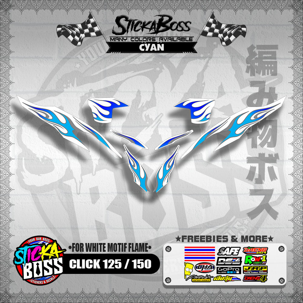 CLICK 125 / 150 V2 DECALS ( FOR WHITE MOTIF FLAME )【WITH FREEBIES】